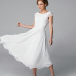 Short sleeve chiffon tea length dress, a-line short wedding dress, simple elegant wedding dress – Laura