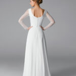 Long sleeve simple wedding dress, minimalist chiffon bridal gown – Celeste