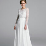 Long sleeve wedding dress, simple chiffon wedding dress, lace wedding dress, long sleeve chiffon dress – Hanna