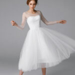 Tea length wedding dress, 60s wedding dress, simple wedding dress, civil wedding dress, a-line tulle dress – Mila