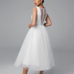 Short sleeveless wedding dress, tulle tea length civil wedding dress – Julia