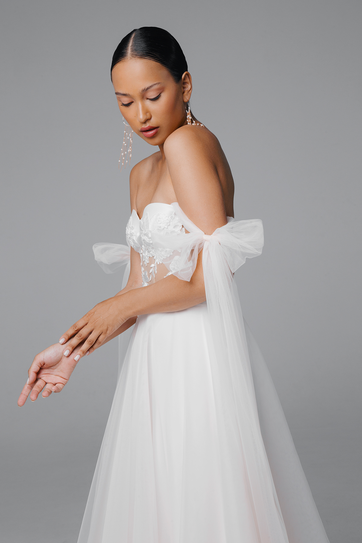 Tulle off the shoulder corset wedding dress, fairy wedding dress