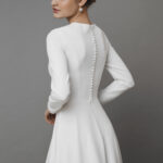 Minimalist crepe wedding dress, simple and modest bridal dress, long sleeve wedding dress – Elina
