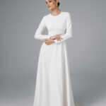 Minimalist crepe wedding dress, simple and modest bridal dress, long sleeve wedding dress – Elina