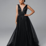 Black satin dress, alternative tulle wedding dress, black tulle wedding gown – Paulina
