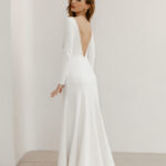 Low back elegant wedding dress, minimalist backless wedding dress with sleeves - Milena
