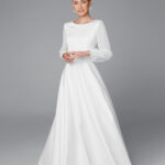 Modest long sleeve wedding dress, satin and chiffon bridal gown – Valeria