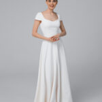 Simple crepe wedding gown, minimalistic short sleeve wedding dress, a line bridal dress – Inga