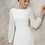 Short chiffon wedding dress with sleeves – Evita