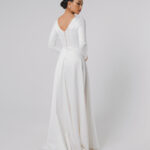 Long sleeve wedding dress, a line bridal dress with low back, satin aline wedding dress – Inessa