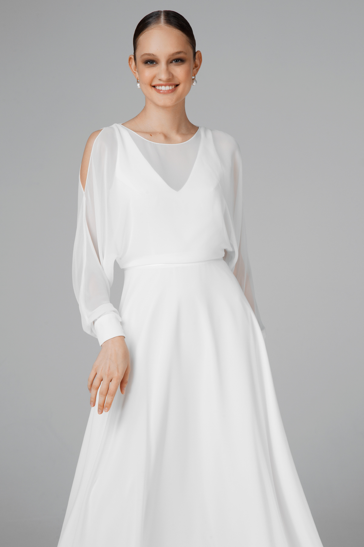 Simple long sleeve wedding dress