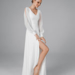 Chiffon long sleeve wedding gown, 70s wedding dress, beach wedding dress – Reina