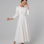 Short wedding dress with long sleeves, wedding reception dress, simple wedding dress – Camilla