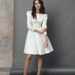 Short wedding dress with sleeves, 60s wedding dress, simple satin bridal dress – Carla