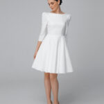 Short wedding dress with sleeves, 60s wedding dress, simple satin bridal dress – Carla