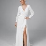 Minimalist wedding dress with slit, aline chiffon wedding dress, beach wedding dress – Kylie