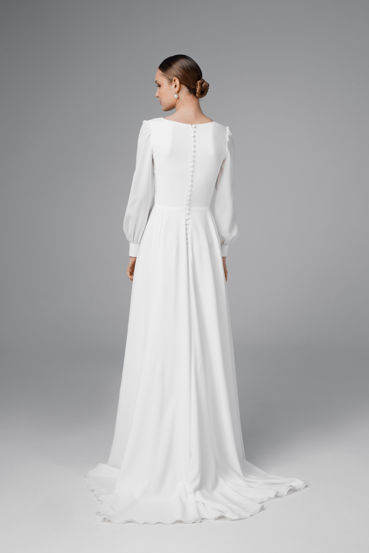 V-neck chiffon wedding dress with slit