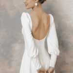 Square neckline simple and elegant wedding dress, minimalist backless wedding dress with sleeves – Darla