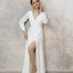 Minimalist wedding dress with slit, aline chiffon wedding dress, beach wedding dress – Kylie