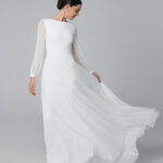 Long sleeve simple wedding dress, modest bridal dress, rustic wedding dress – Aina