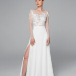 A-line floral wedding dress, Elegant long sleeve wedding dress, Simlpe bridal gown – Liana