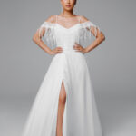 Bohemian off the shoulder wedding dress, boho a-line wedding gown – Aksinia