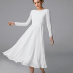 Long sleeve wedding dress, chiffon short wedding dress, simple wedding dress – Marika