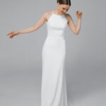 Minimalist crepe wedding dress, simple halter bridal gown – Nora