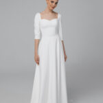 Minimalist crepe wedding dress, sweetheart bridal dress, long sleeve wedding dress – Orlen