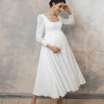 Maternity wedding dress with long sleeves, chiffon maternity bridal dress, simple wedding dress – Naomi