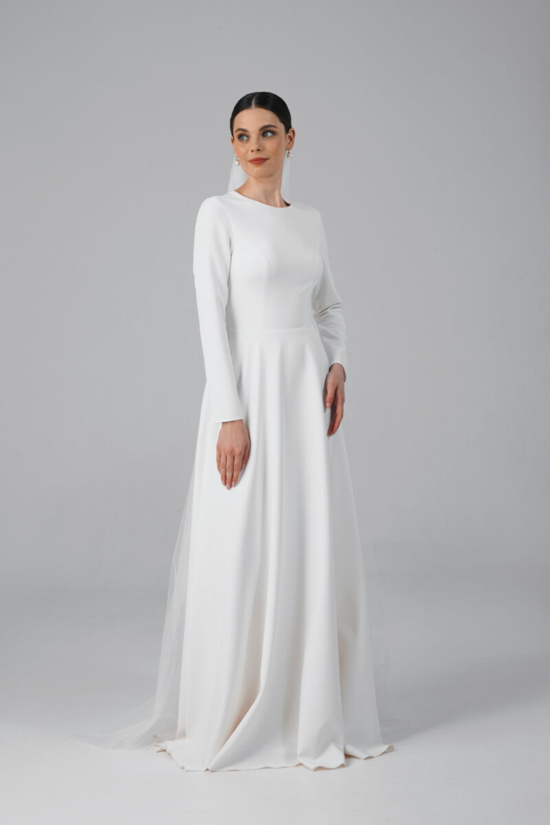 Minimalist crepe wedding dress, simple and modest bridal dress, long ...