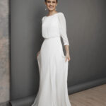Simple long sleeve wedding dress, minimalist maxi bridal dress – Odetta