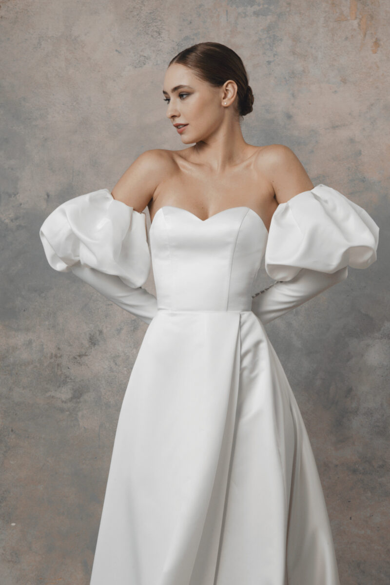 Satin Wedding Dress with Detachable Sleeves