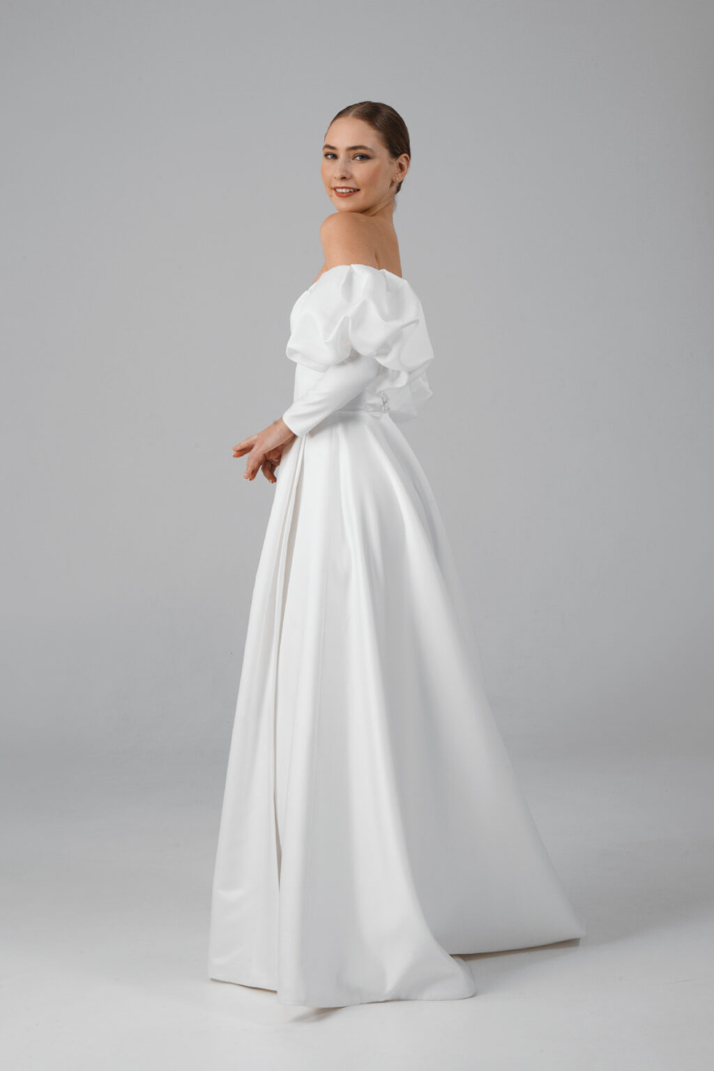 Satin Wedding Dress with Detachable Sleeves