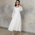 Tea length wedding dress with square neckline - Jasmine