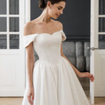Basque Waist Wedding Dress with Off Shoulder Bodice - Vanessa
