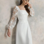 Square neck wedding dress with puff sleeves - Michaela