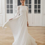 Long sleeve high neck chiffon wedding dress - Gabriella