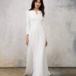 Simple Modern Wedding Dress with Sleeves and Keyhole Neckline - Paloma