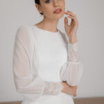 Modest Lace Back Wedding Dress with Chiffon Sleeves – Carmela