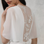 Flutter Sleeve Chiffon Wedding Dress with Embroidered Illusion Back – Kimberly