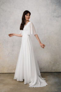 Kelsie flutter sleeve white chiffon wedding dress
