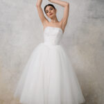 Strapless Wedding Dress with Tulle Skirt and Embroidered Bodice - Faith tea length